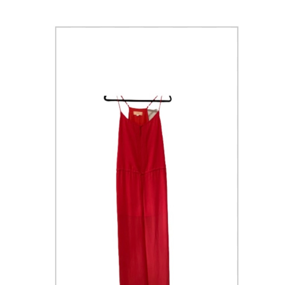 Red summer jumpsuit. Sz. 10, fully lined and semi sheer. Drawstring waist.